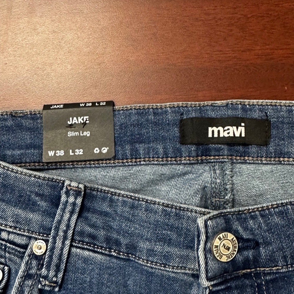 Mavi Jake Slim Leg Jeans Mens 38x32 Mid Indigo Brushed Springfield NWT - Picture 5 of 8